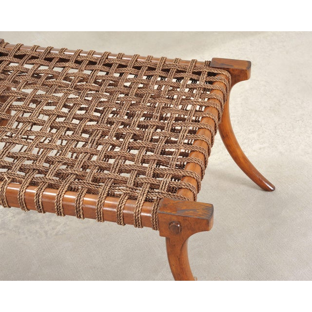 Wood Pair of Robsjohn-Gibbings Style Walnut Klismos Rope Benches For Sale - Image 7 of 18