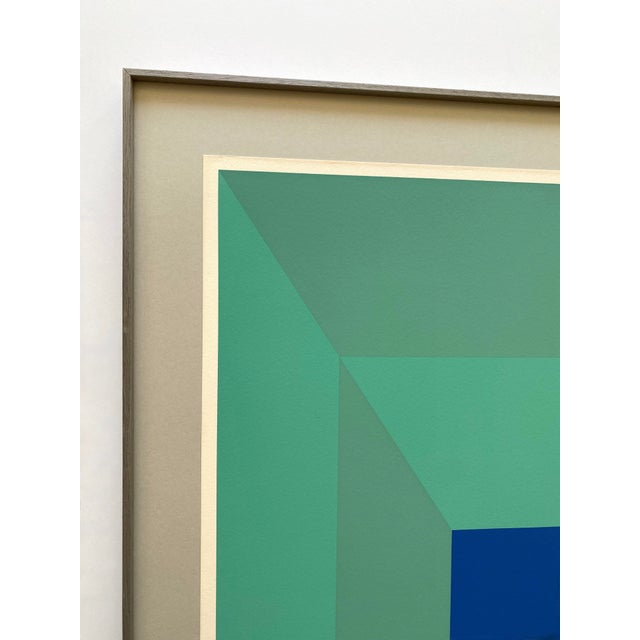 Josef Albers Josef Albers Vintage 1971 Limited Edition Hand Signed " P-Blue " Framed Mid Century Modernist Exhibition Silkscreen Print For Sale - Image 4 of 18