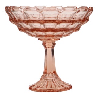 Art Deco Pink Rosaline Pressed Glass Fruit Bowl, 1930s For Sale