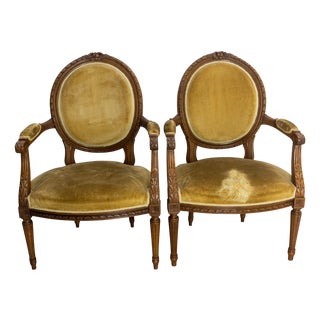 Set of Louis XVI French Open Armchairs Medallion Armdhairs, 1900s For Sale