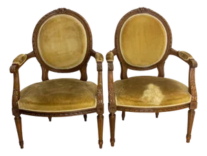 Set of Louis XVI French Open Armchairs Medallion Armdhairs, 1900s