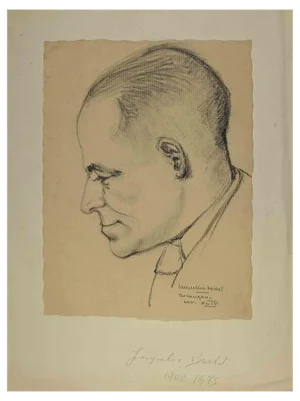 Jacqueline Barbet, Portrait of a Man, Charcoal Drawing, 1944