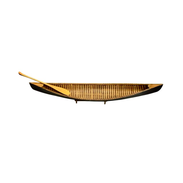 Nautical Late 20th Century Canoe Model With Paddle and Base Large Wood Rowboat Vintage Cabin Nautical Decor For Sale - Image 3 of 6