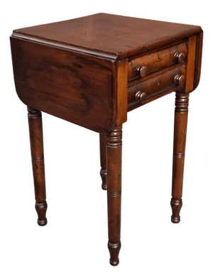 19th Century Federal Varnished Pine Two-Drawer Drop Leaf Work Table