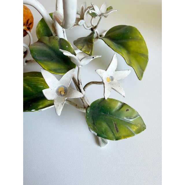 Metal 1950s Italian Toleware Hurricane Candle Holders With Citrus Accents For Sale - Image 7 of 12