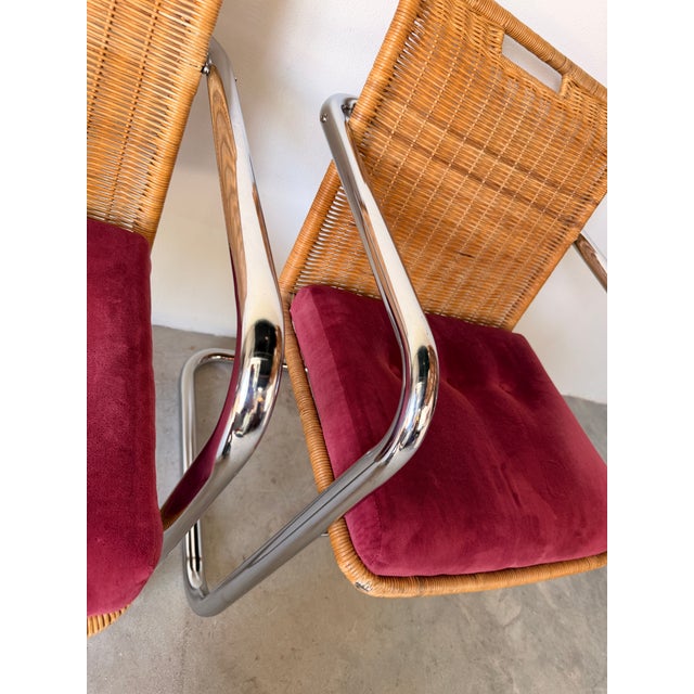 Mid Century Modern Harvey Probber Style Chrome & Cane Cantilever Arm Chairs - A Pair For Sale - Image 14 of 18