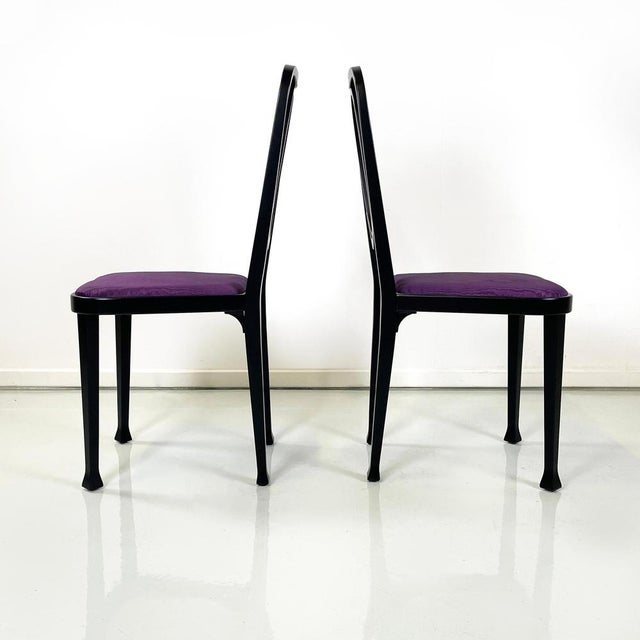 Thonet Austrian Modern Chairs 414 in Black Wood & Purple Fabric attributed to Kammerer Thonet, 1990s, Set of 3 For Sale - Image 4 of 18