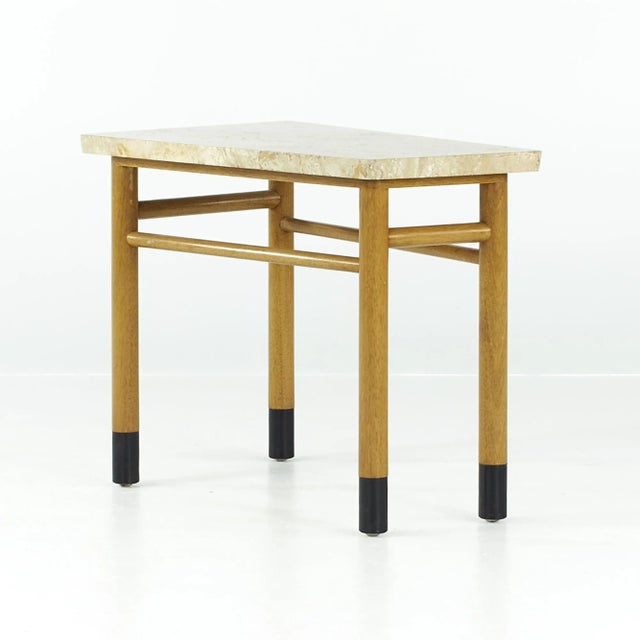 Edward Wormley for Dunbar Mid Century Travertine Wedge Tables - Pair For Sale - Image 9 of 13