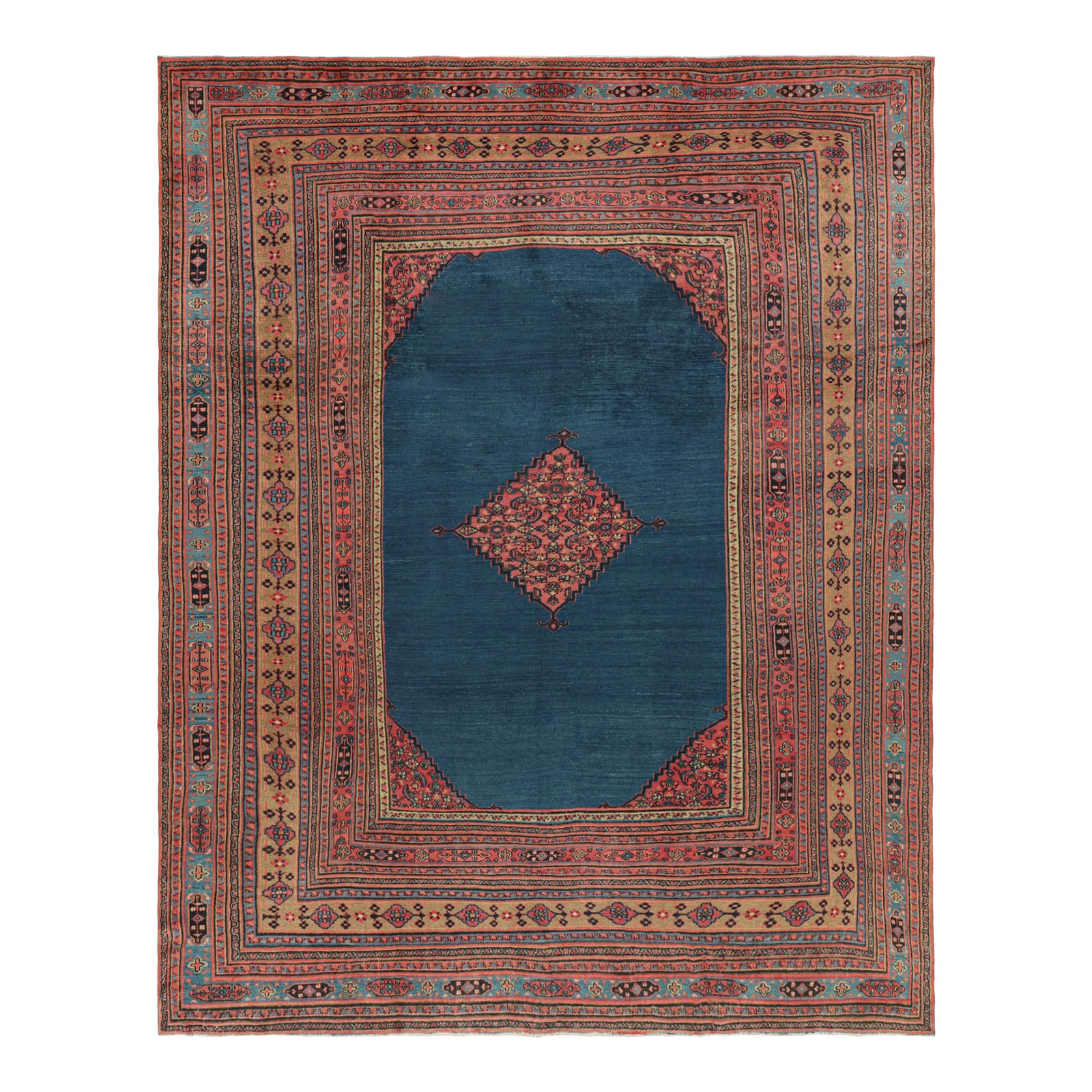 Antique Persian Doroksh Rug in Teal Blue With Diamond Medallion - Rug ...