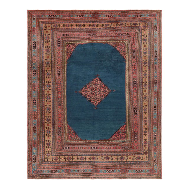 Antique Persian Doroksh Rug in Teal Blue With Diamond Medallion - Rug & Kilim For Sale