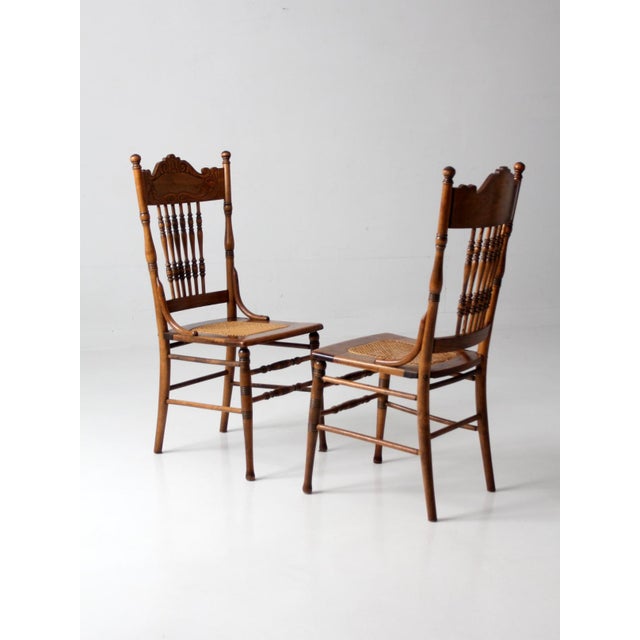 Antique Victorian Pressed Back Cane Seat Chairs Pair For Sale - Image 14 of 17