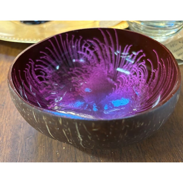 Mid Century Enamel Covered Cocoanut Shell Bowl For Sale - Image 4 of 5