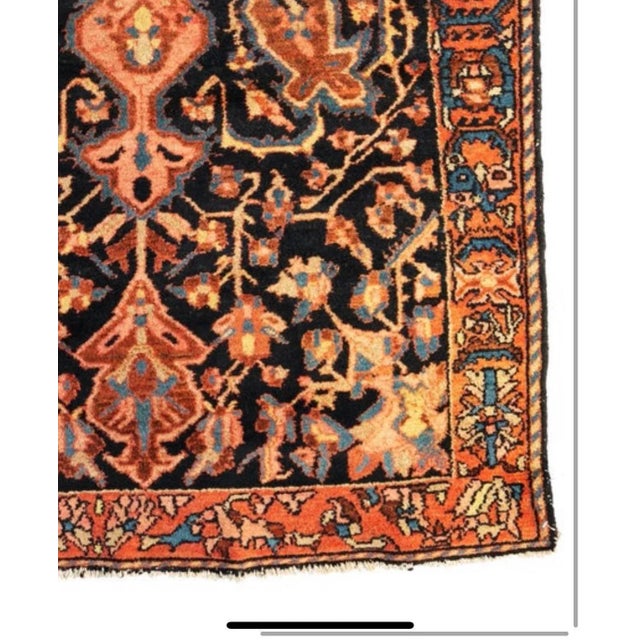 1920s Persian Rose Rust Ivory Navy Blue Hamedan Area Rug For Sale - Image 4 of 5