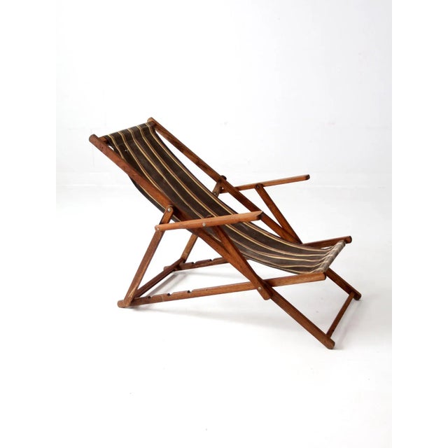 Mid Century Striped Deck Chair For Sale - Image 11 of 13