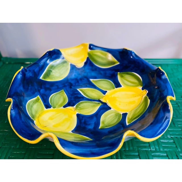 Ceramic Italian Ceramiche Hand Painted Serving Bowl Blue & Yellow Lemon Design Sign For Sale - Image 7 of 10