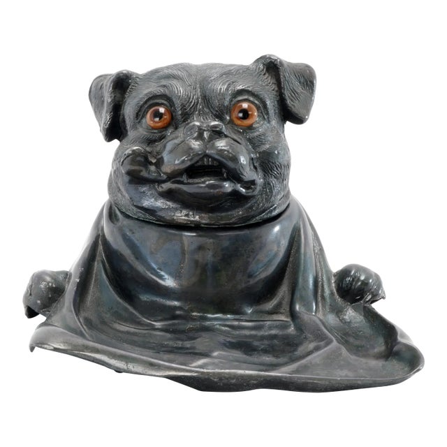 Antique Inkwell Jennings Brothers Pug Dog Pen Rest For Sale