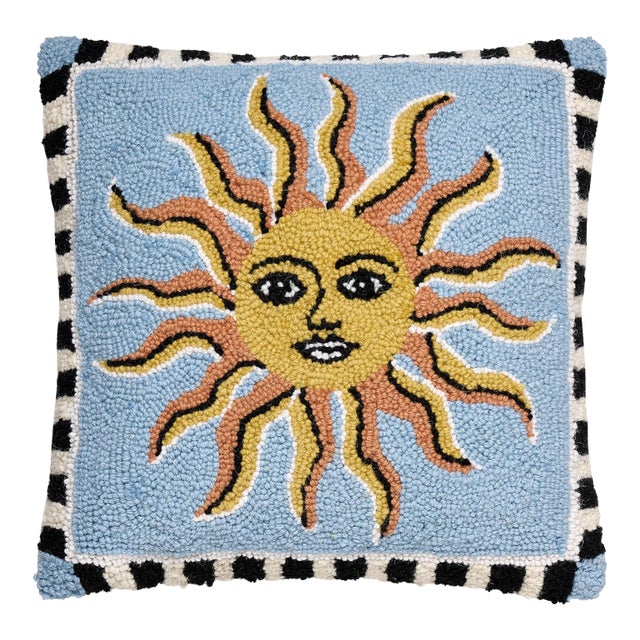 Celestial Sun Hook Pillow, 16" x 16" For Sale