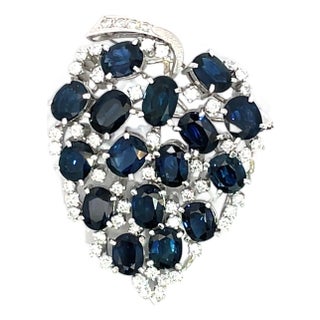 Platinum Leaf-Shaped Brooch With 13.08ctw Sapphires & Diamonds For Sale