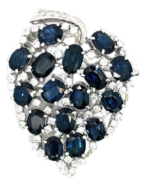 Platinum Leaf-Shaped Brooch With 13.08ctw Sapphires & Diamonds