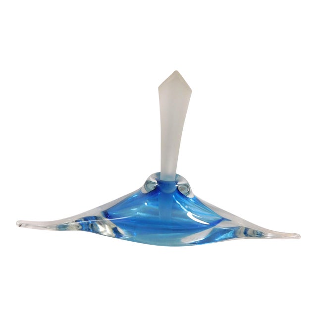 1970s Turquoise Blue Art Glass Perfume Bottle For Sale