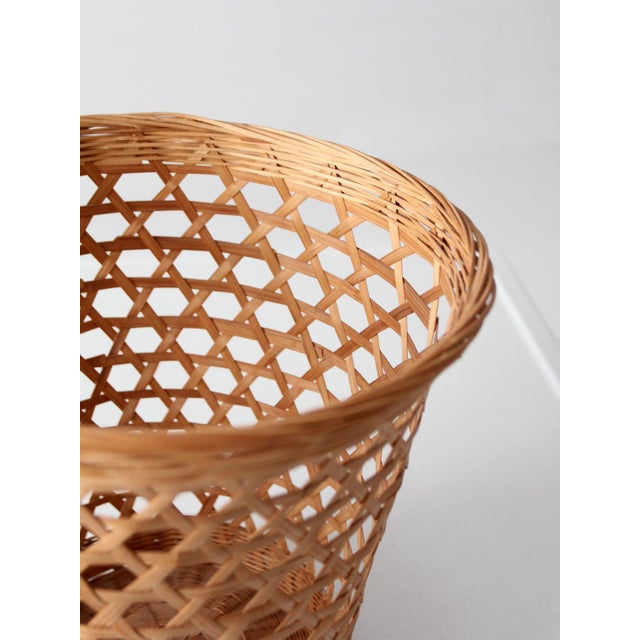Vintage Open Weave Wicker Waste Basket For Sale - Image 9 of 12