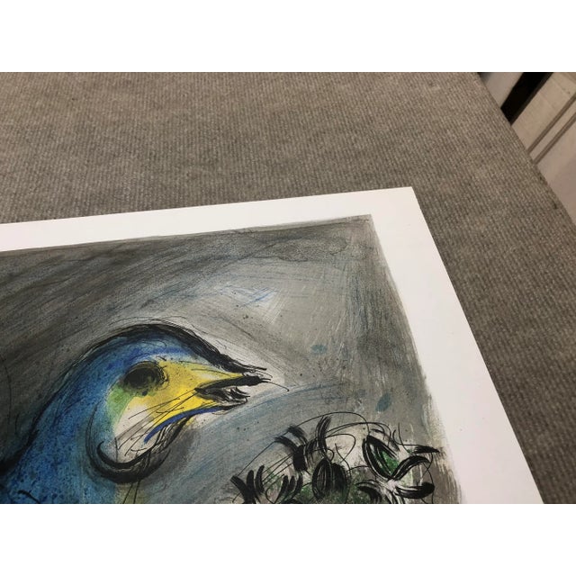 Marc Chagall the Bluebird (L'Oiseau Bleu) 30" X 20" Lithograph 1968 Modernism Gray, Blue, Green Bird, Flowers For Sale In New York - Image 6 of 11