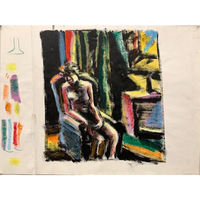Donald Stacy "Sitting in Chair" C.1950s Gouache and Oil Pastel Mid Century Painting For Sale In Dallas - Image 6 of 7