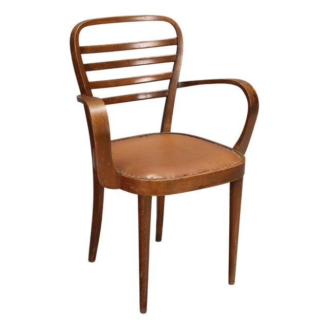 Beech Armchair with Skai Seat, 1950s For Sale