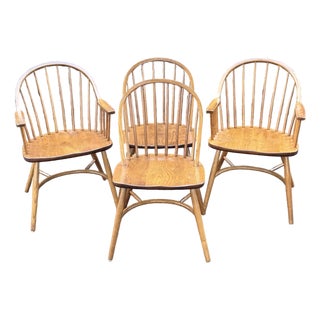 Late 20th Century Solid Oak Nichols and Stone Bowback Windsor Chairs - Set of 4 For Sale