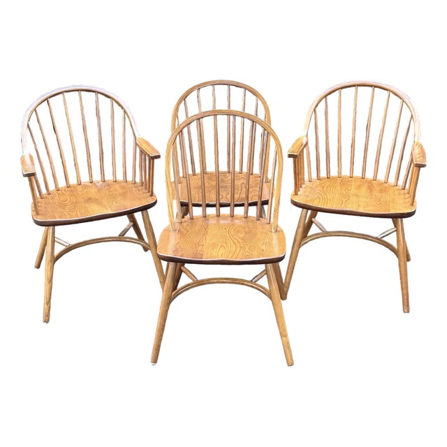 Late 20th Century Solid Oak Nichols and Stone Bowback Windsor Chairs - Set of 4 For Sale