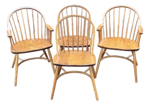 Late 20th Century Solid Oak Nichols and Stone Bowback Windsor Chairs - Set of 4