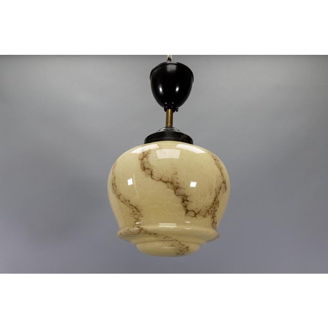 Art Deco Ivory and Brown Marbled Glass Pendant Light, Germany, 1930s For Sale - Image 16 of 18