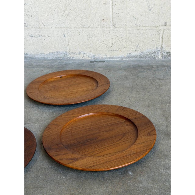 Teak Plates Set of 4 Danish Mid-Century Modern Vintage For Sale - Image 4 of 13