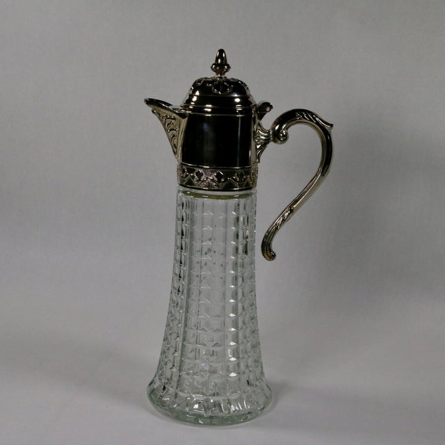 Vintage 1960s Mid-Century Italian Cut Glass and Silverplate Claret Jug For Sale In Cincinnati - Image 6 of 13