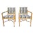Maple Faux Bamboo Tapestry Upholstered Arm Chairs, a Pair For Sale