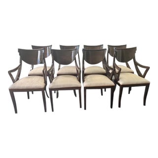 Set of 8 Pietro Costantini Italian Dining Chairs — Sculptural Walnut With Cream Moiré Seats, 1980s For Sale
