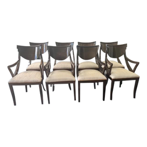 Set of 8 Pietro Costantini Italian Dining Chairs — Sculptural Walnut With Cream Moiré Seats, 1980s