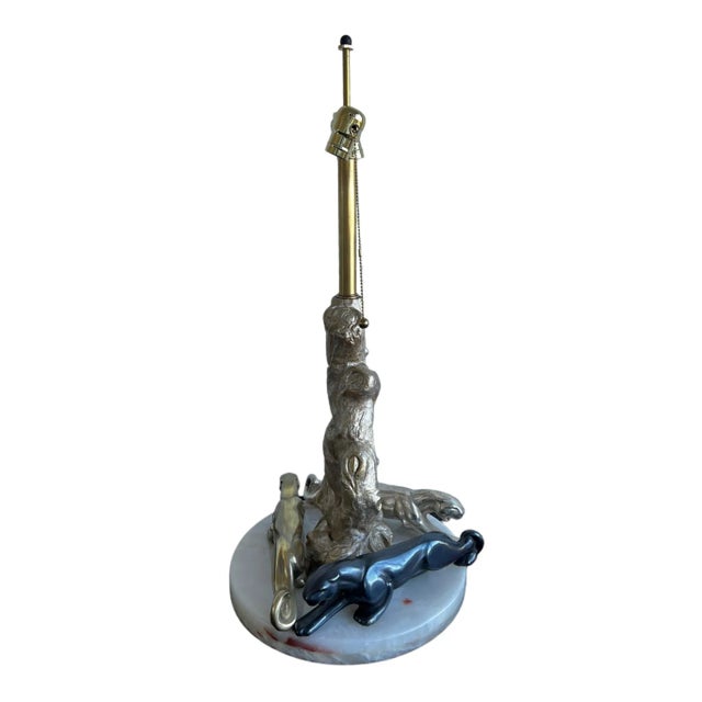 Metal 1970s Leopard Marble Base Stained Glass Shade Lamp For Sale - Image 7 of 12