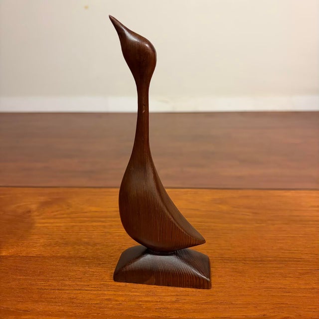Mid-Century Modern Hand-Carved Wooden Bird Sculpture For Sale - Image 4 of 12