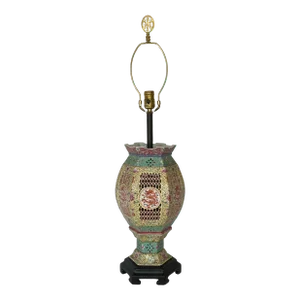 Antique Chinese Famille Rose Porcelain Imperial Dragon Wedding Lantern Lamp