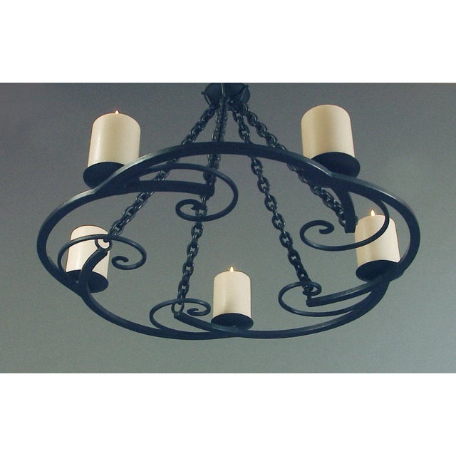Art Deco 1920s Wrought Iron Art Deco Chandelier With Beeswax Candles For Sale - Image 3 of 8