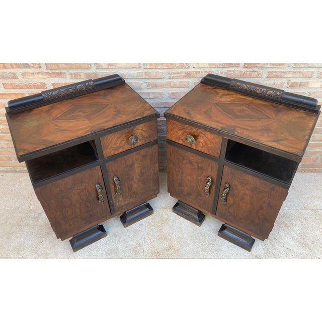 Mid 20th Century Art Deco Nightstands With Ebonized Base, A Pair For Sale - Image 12 of 18