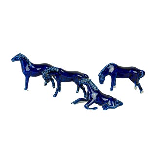 Blue Porcelain Horses, 1950s, Set of 4 For Sale