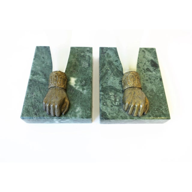 Bronze Art Glass & Green Marble Base Sculpture Vases - A Pair For Sale In New York - Image 6 of 13