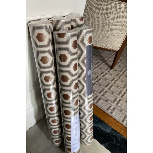 5 Rolls of Cole & Son Hicks’ Hexagon Wallpaper - Geometric Taupe, Gray & Bronze Pattern 95/3017 For Sale - Image 4 of 12