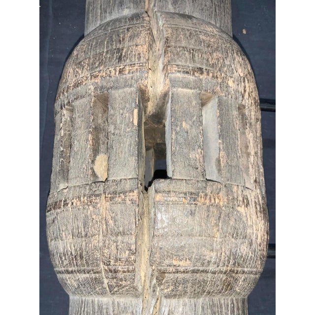 19th Century 19th Century Antique Wooden Wagon Wheel Axel Sculpture on Stand For Sale - Image 5 of 8