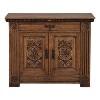 Vintage Neo-Gothic Oak Petite Cabinet For Sale