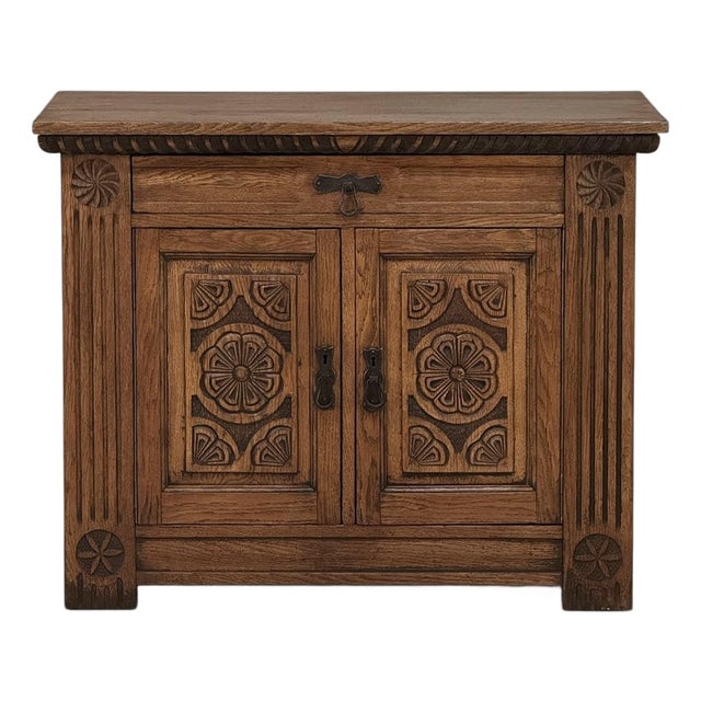 Vintage Neo-Gothic Oak Petite Cabinet For Sale