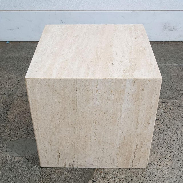 1970s travertine stone side / end table. Very heavy and well made. Unstamped beneath.