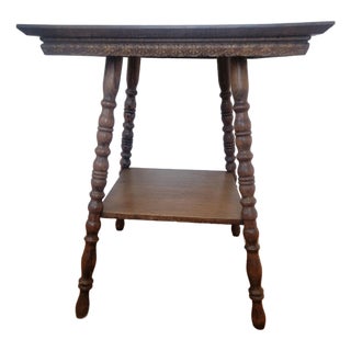 Early 20th-Century Oak Square Parlor Table With Lower Shelf For Sale